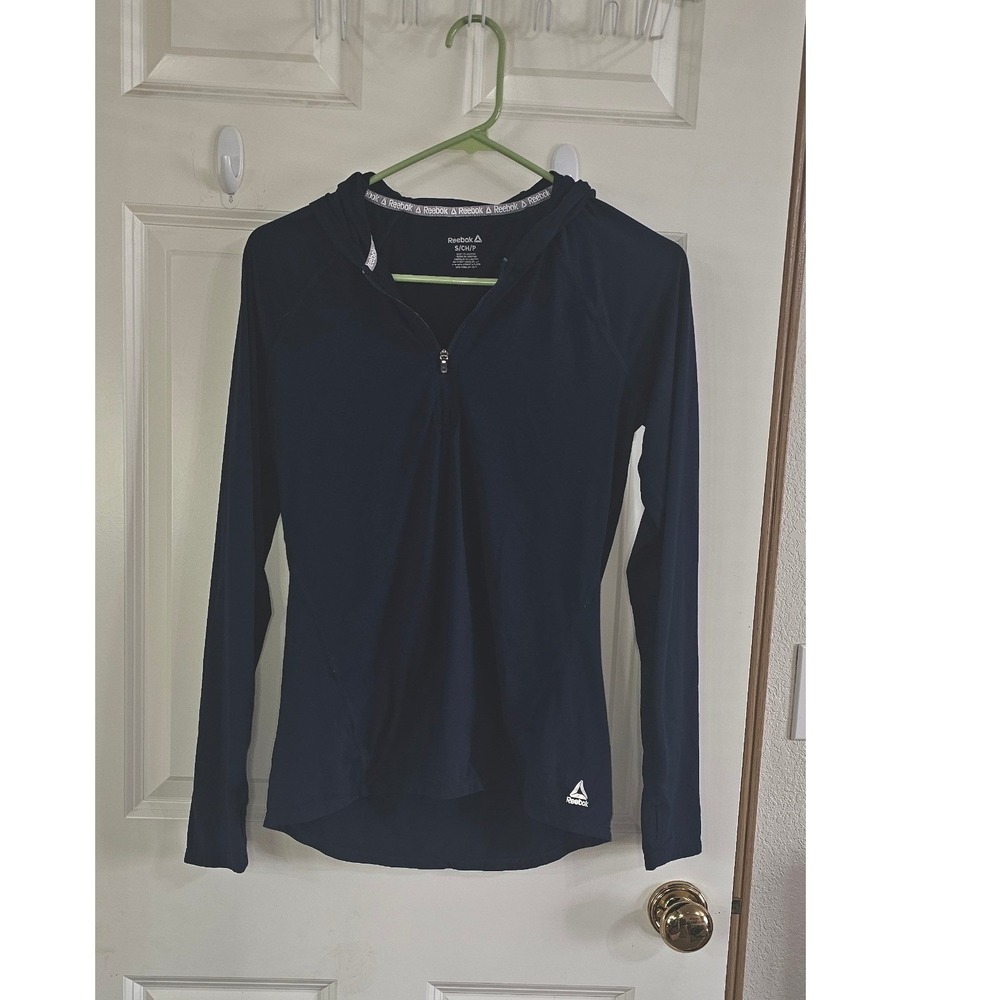 Reebok Womens Navy Blue Quarter Zip Hooded Running Top Long Sleeve Small